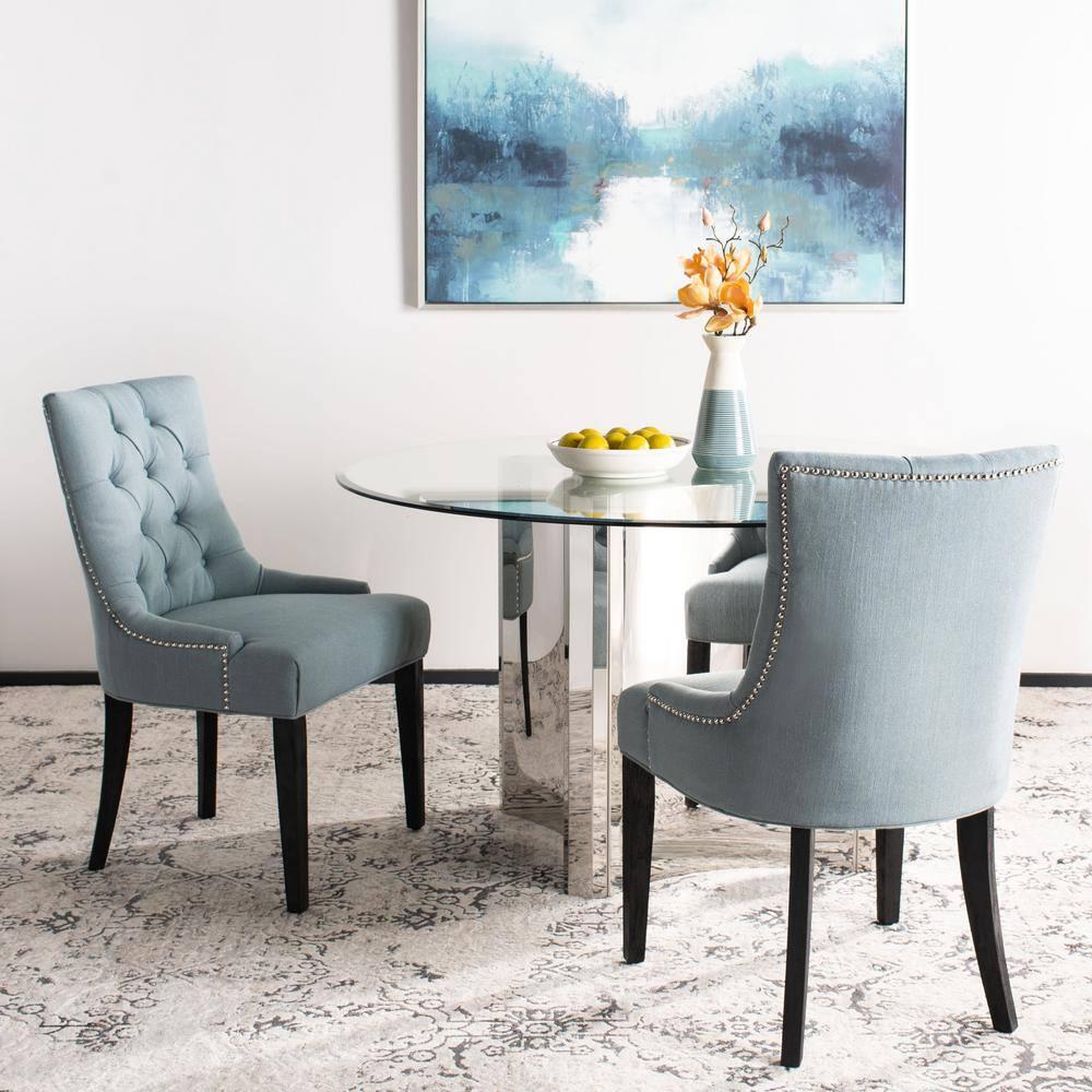 Abby 19''H Tufted Side Chairs (Set Of 2)  Silver Nail Heads - Sky Blue - Safavieh