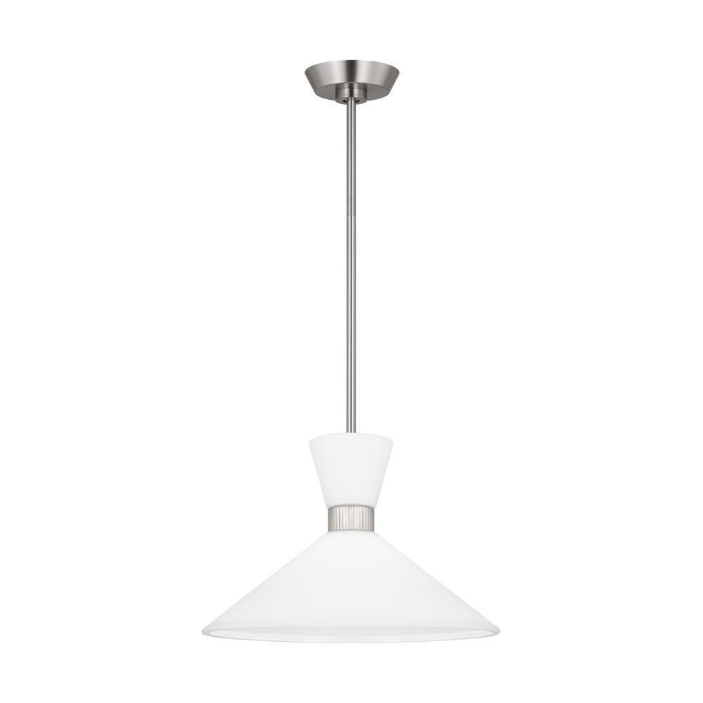 Belcarra Brushed Steel Pendant Light with Etched White Glass Shade