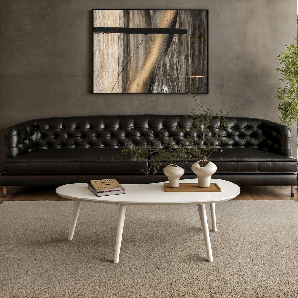 Camaflexi Mid Century Modern Coffee Table Small Tabletop Wood Coffee Desk, White