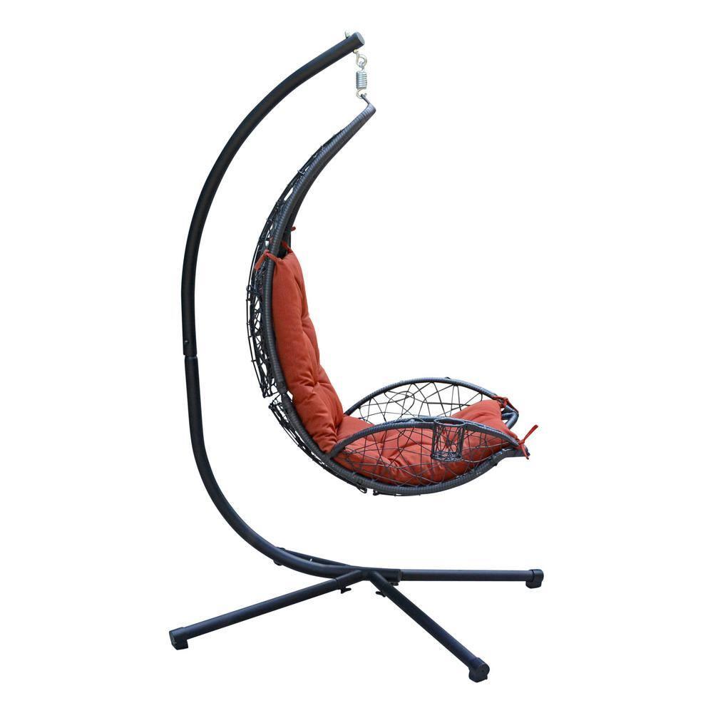Cushioned Rattan Wicker Hanging Chair with Stand - Terra Cotta - Algoma: Outdoor Patio Furniture, UV Resistant