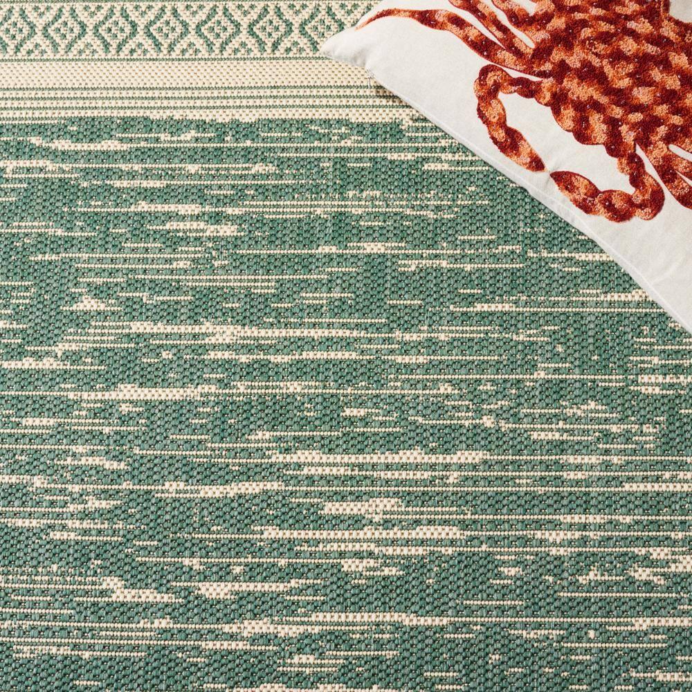 SAFAVIEH Courtyard Galen Striped Indoor/Outdoor Area Rug, Dark Green/Beige, 4' x 5'7"