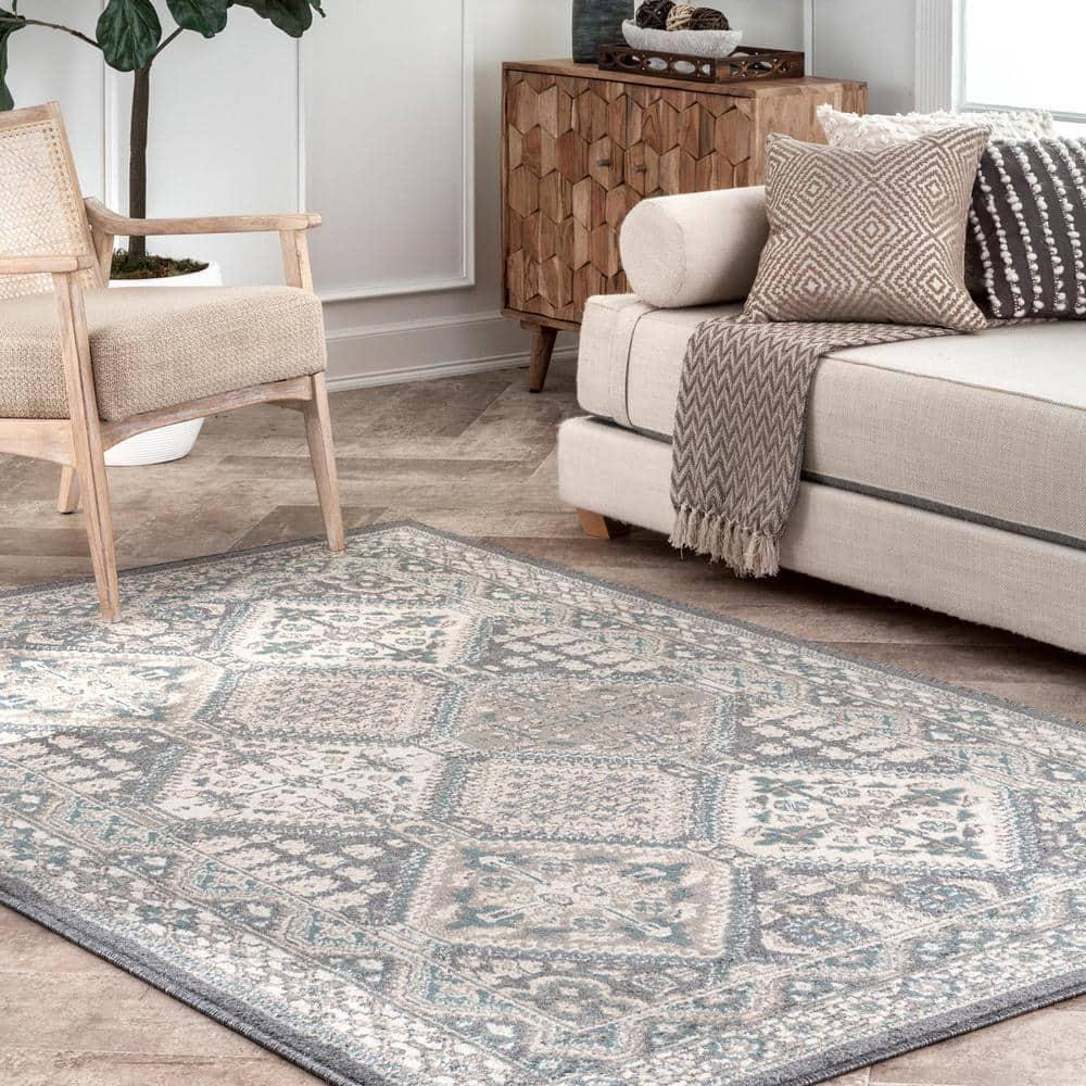 Becca Vintage Tiles Charcoal 7 ft. x 9 ft. Living Room/Bedroom/Dining Room Area Rug