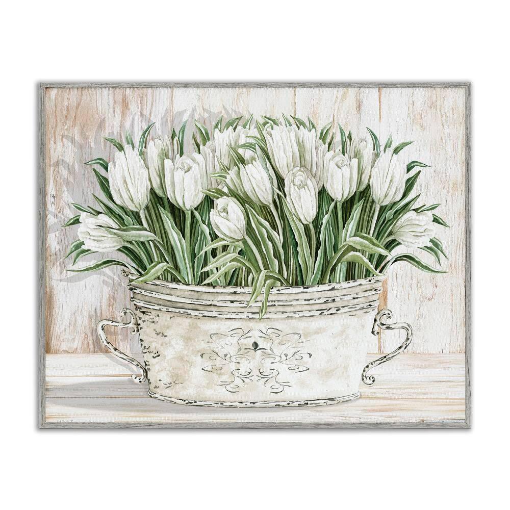 Stupell Industries White Tulip Flowers Fresh Vintage Country Tin Painting Framed Giclee Texturized Art by Cindy Jacobs