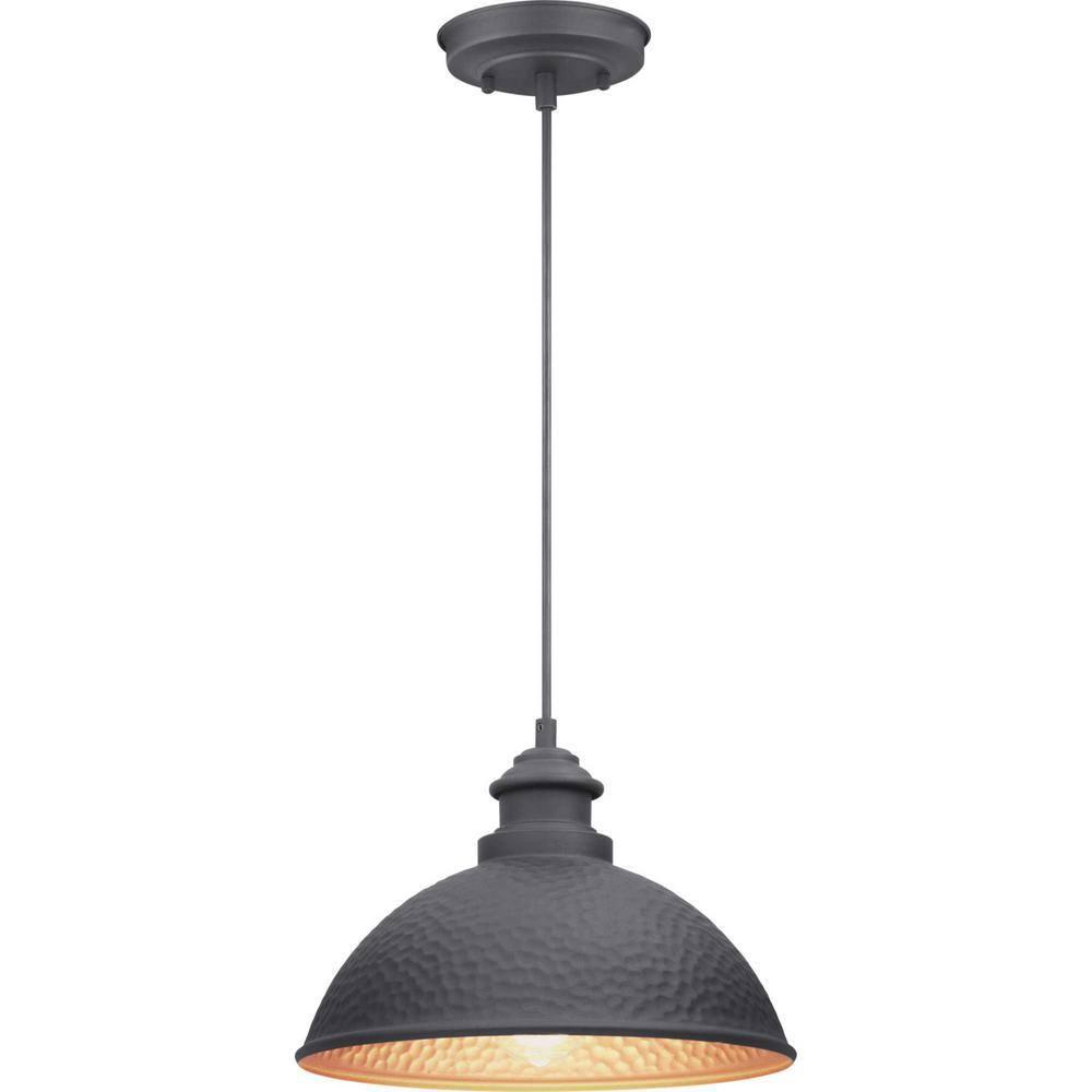 Progress Lighting Englewood 1-Light Hanging Lantern Pendant, Antique Bronze, Metallic Copper Coated Shade, Damp Rated