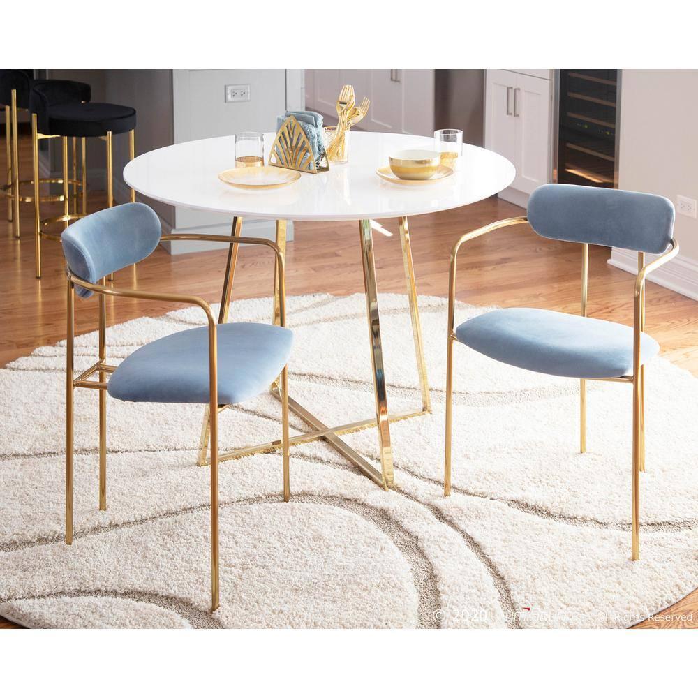 Set of 2 Demi Contemporary Chair Light Blue - LumiSource: Gold Frame, Velvet, Cushioned Seat