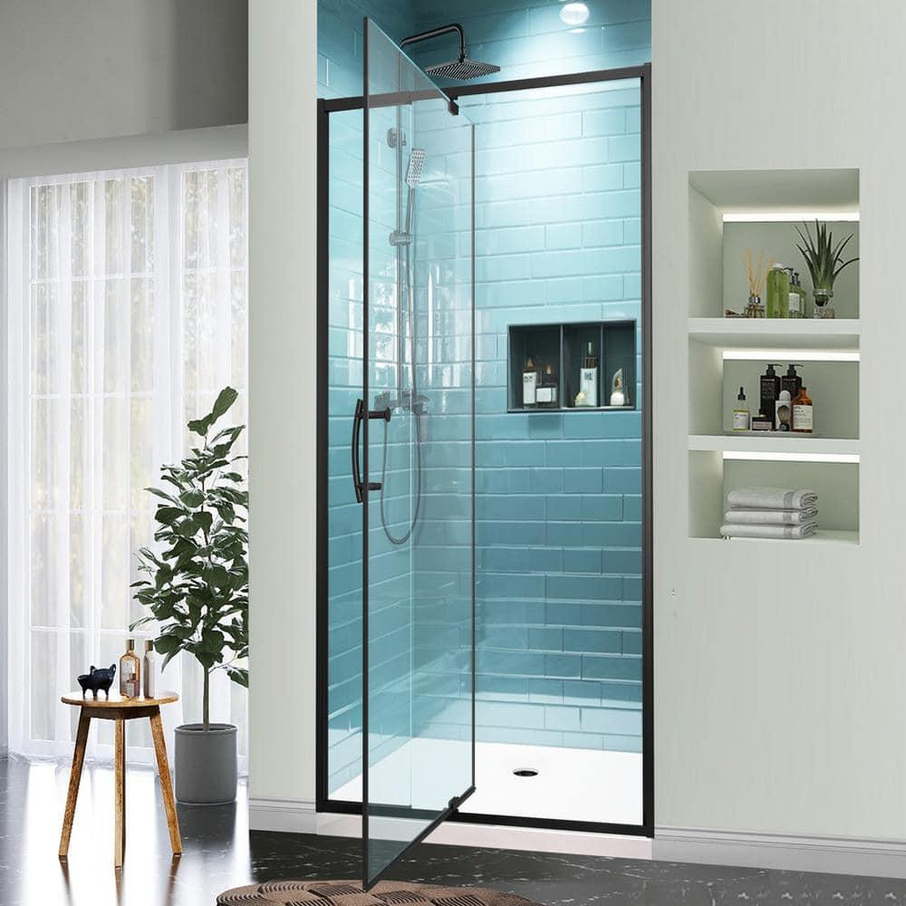 28 - 32 in. W x 71 in. H Pivot Semi-Frameless Sliding Shower Door in Matte Black with Clear SGCC Tempered Glass