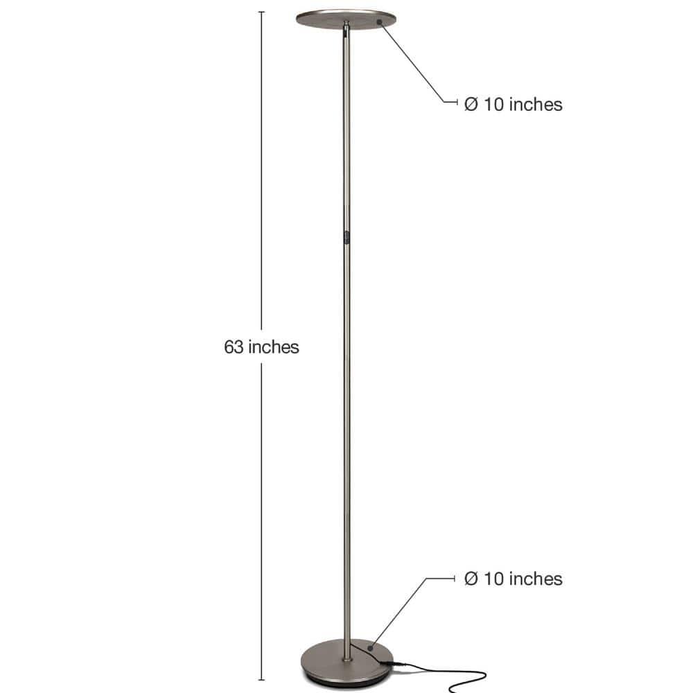 Brightech Sky Modern Dimmable Integrated LED Torchiere Floor Lamp Brushed Nickel: Touch Sensor, 3-Year Warranty, UL Listed