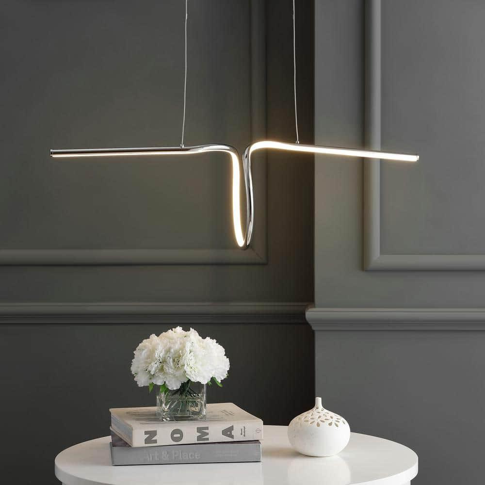 JONATHAN Y Ali 34.5" Dimmable Adjustable Integrated LED Metal Linear Pendant, Chrome