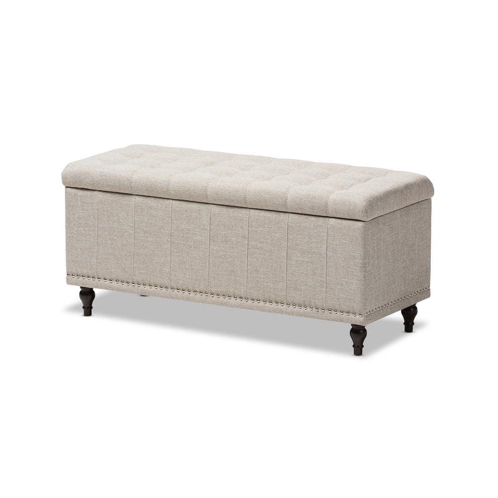 Kaylee Modern Classic Fabric Upholstered Button - Tufting Storage Ottoman Bench - Buff Beige - Baxton Studio
