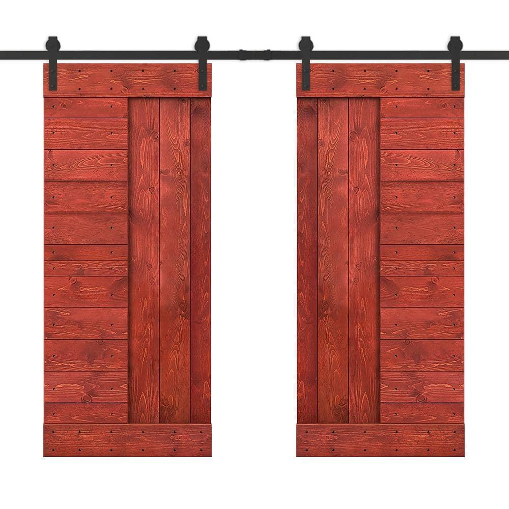 Calhome 84'' Solid Wood Paneled Painted with Installation Hardware Kit Barn Door