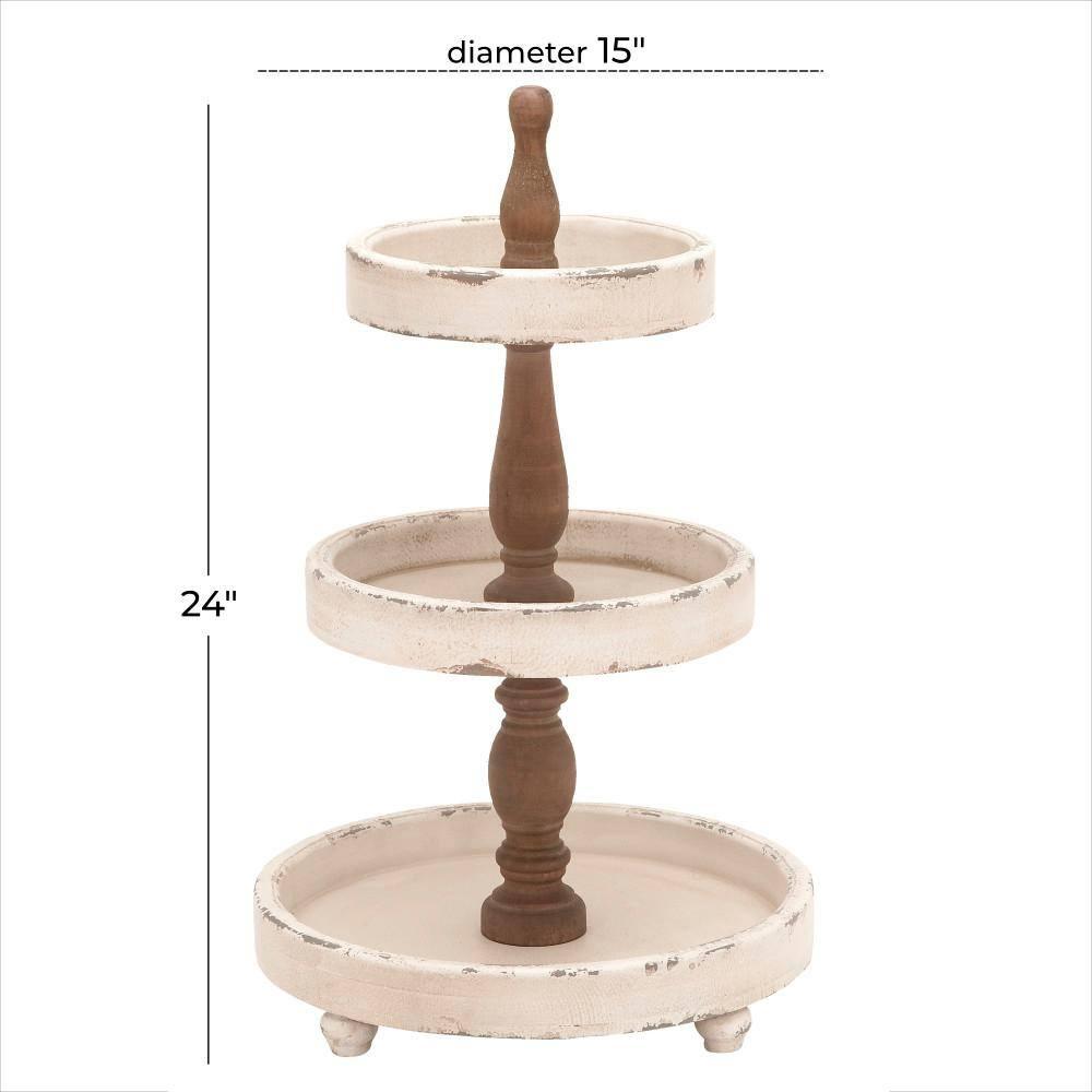 3 Tier Round Distressed Natural Wood Farmhouse Style Serving Trays - Olivia & May