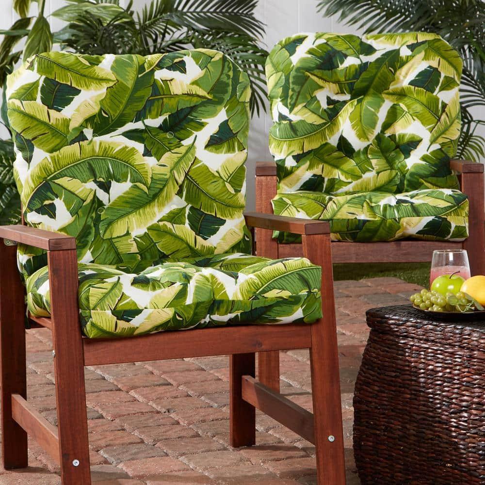 Palm Leaves White 42 x 21 in. Outdoor Tufted Chair Cushion (set of 2) by Greendale Home Fashions