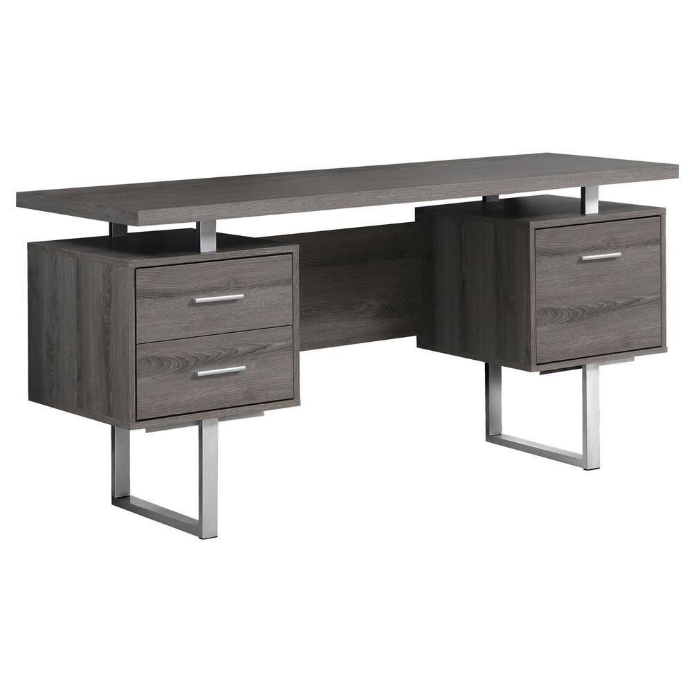 Computer Desk Home Office Laptop Storage Drawers 60"L Work Metal Brown