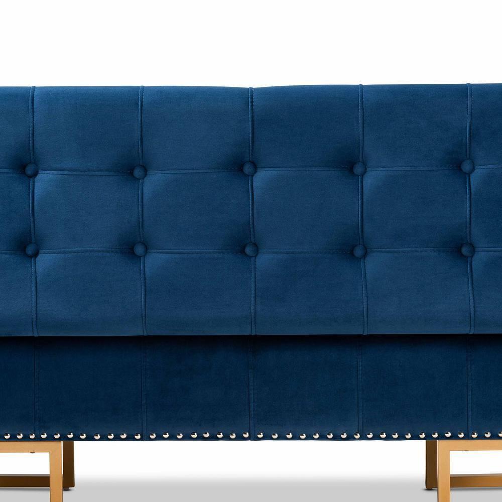 Ellery Velvet Fabric Upholstered Ottoman Gold/Blue - Baxton Studio: Storage, Nailhead Trim, Wood Frame