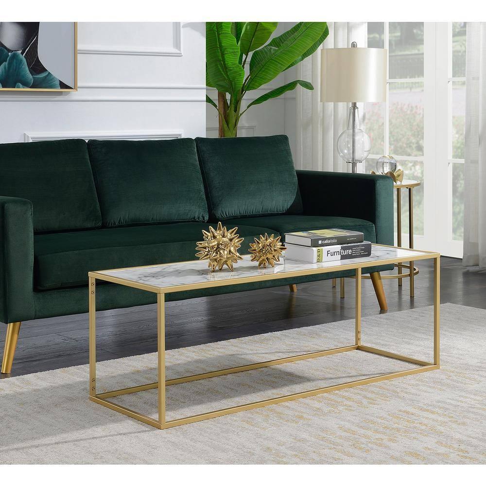 Convenience Concepts Gold Coast Faux Marble Top Coffee Table in Gold Metal Frame