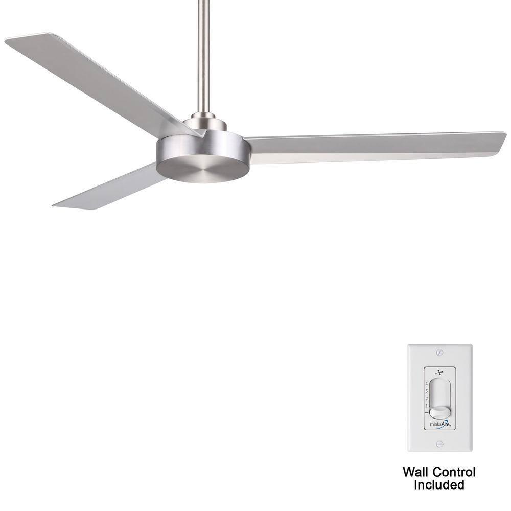 52" Minka Aire Modern 3 Blade Indoor Ceiling Fan Brushed Aluminum Silver for Living Room Kitchen Bedroom Family Dining House Home