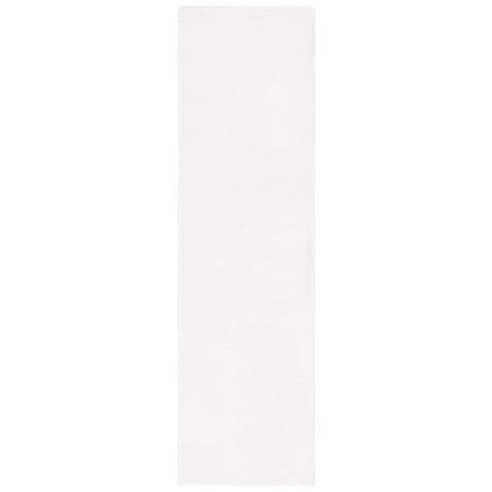 SAFAVIEH Faux Rabbit Fur David Solid Runner Rug, Off White, 2'3" x 8'