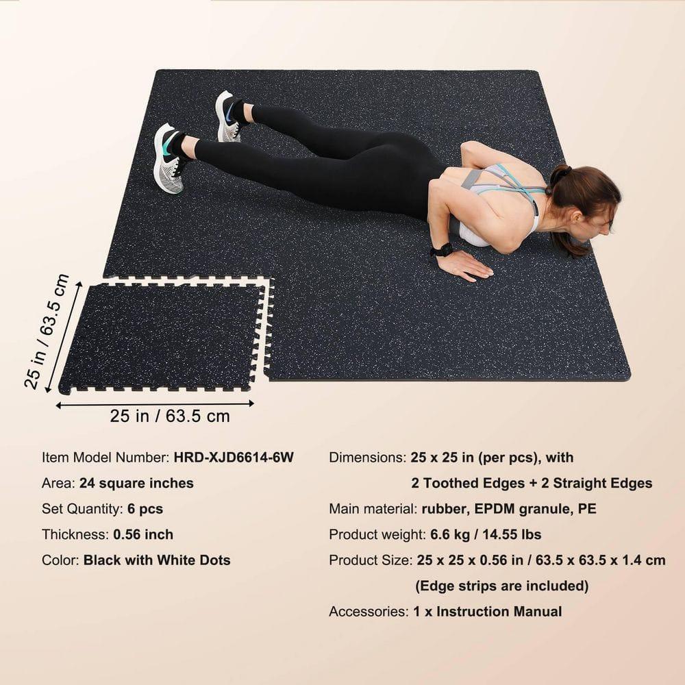 VEVOR 6PCS 0.56 inch Thick Gym Floor Mats, 25" x 25" EVA Foam & Rubber Top Interlocking Workout Floor Mats with 24 sq.ft Coverage, Waterproof Exercise Puzzle Flooring for Gym, Home, Garage, Basement
