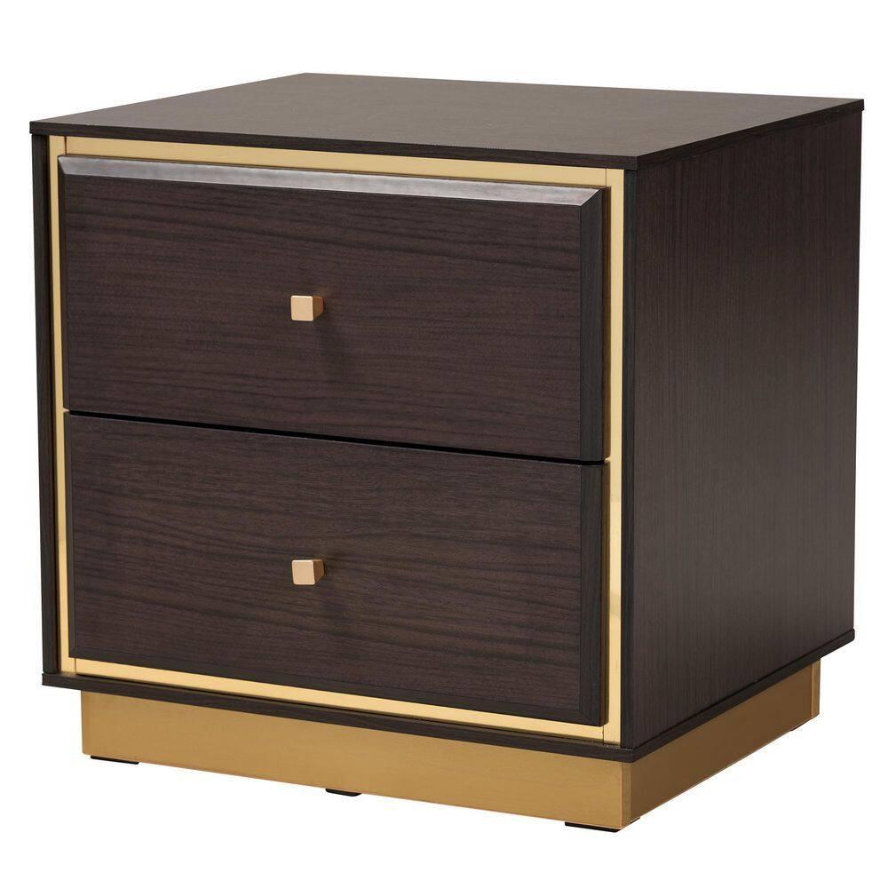 Baxton Studio Arcelia Dark Brown and Gold Wood Queen Size 3-Piece Bedroom Set
