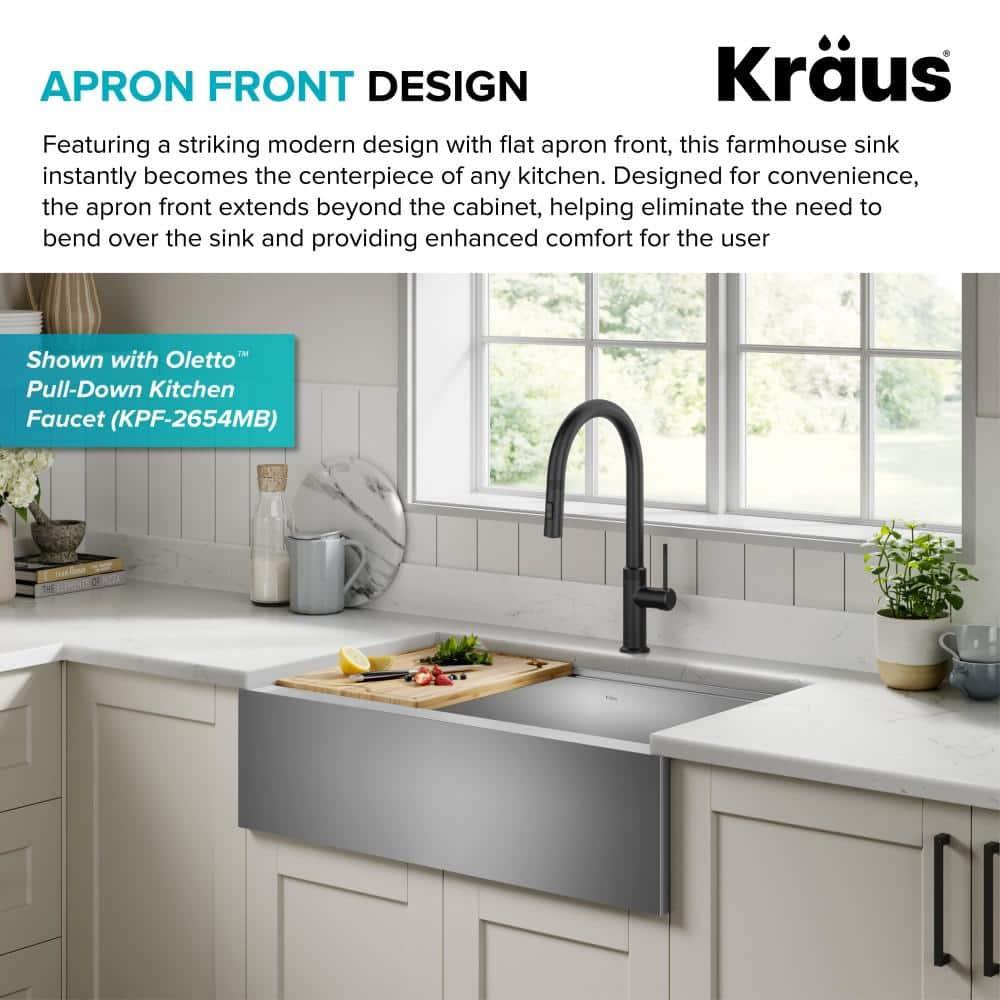 KRAUS® Kore Modern Farmhouse Workstation 16 Gauge Single Bowl Stainless Steel Kitchen Sink with Accessories