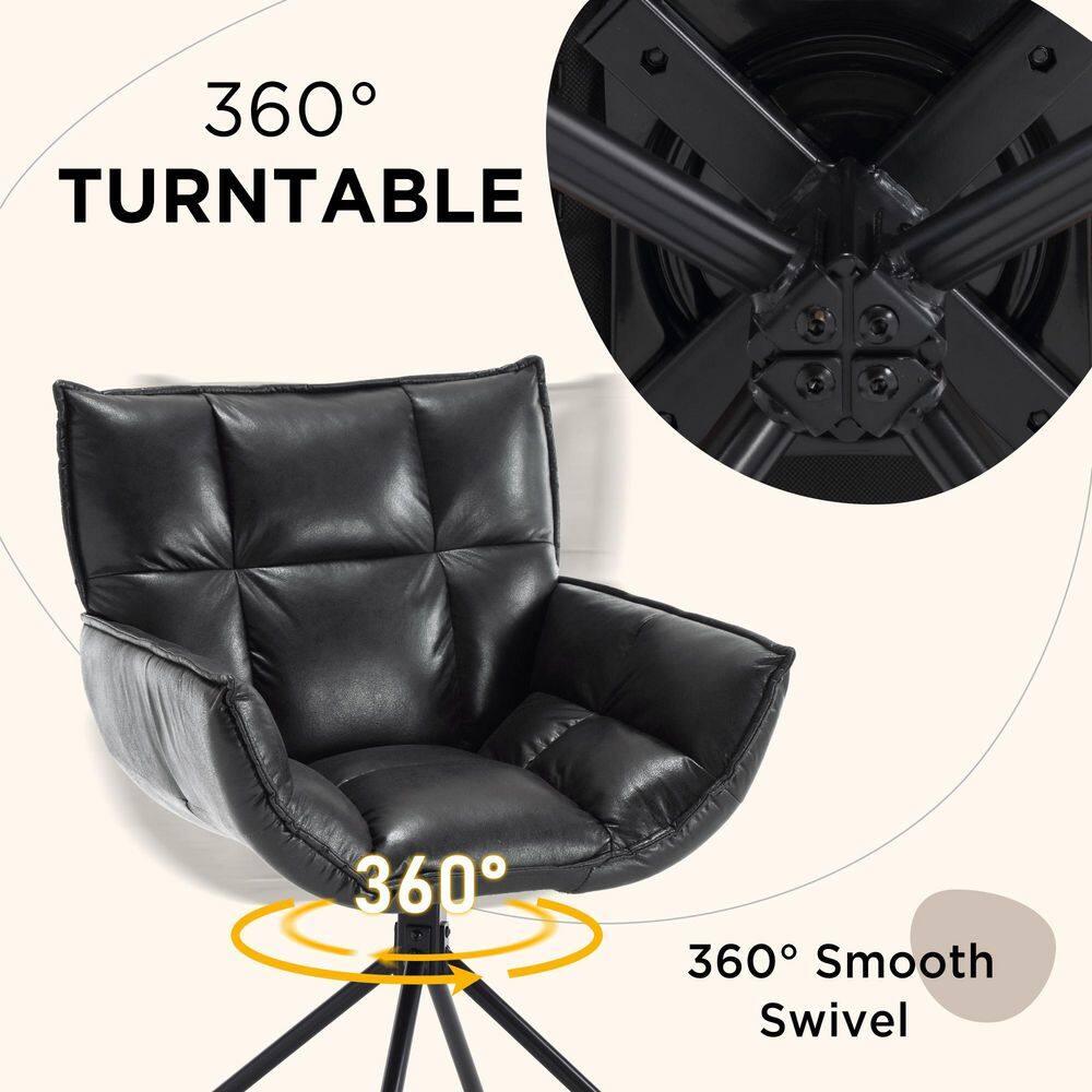 TEWLOSS Swivel Accent Chair Set of 2 Faux Leather Armchair with Metal Legs, Black