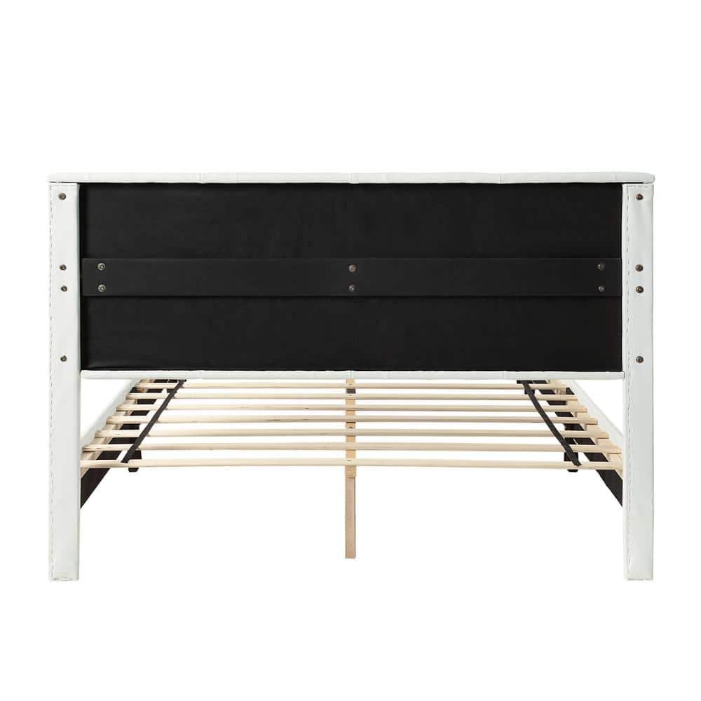 Full Kerwin Flannelette Bed with Bench Storage White - HOMES: Inside + Out: Upholstered Platform, No Box Spring Required