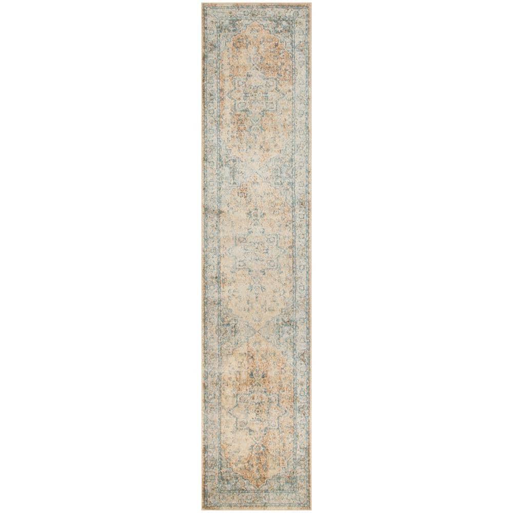 Nourison Astra Machine Washable Vintage Medallion Indoor Rug Beige Blue 2'2" x 10'