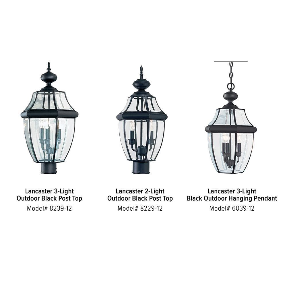 Sea Gull Lighting 8239-12 Lancaster Outdoor Post Lantern Outside Fixture, 24'' Height, Black