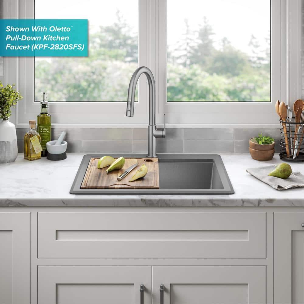 Kraus KGTW12-25MGR KRAUS Bellucci Granite Composite Workstation Drop-In Top Mount Single Bowl Kitchen Sink with Accessories