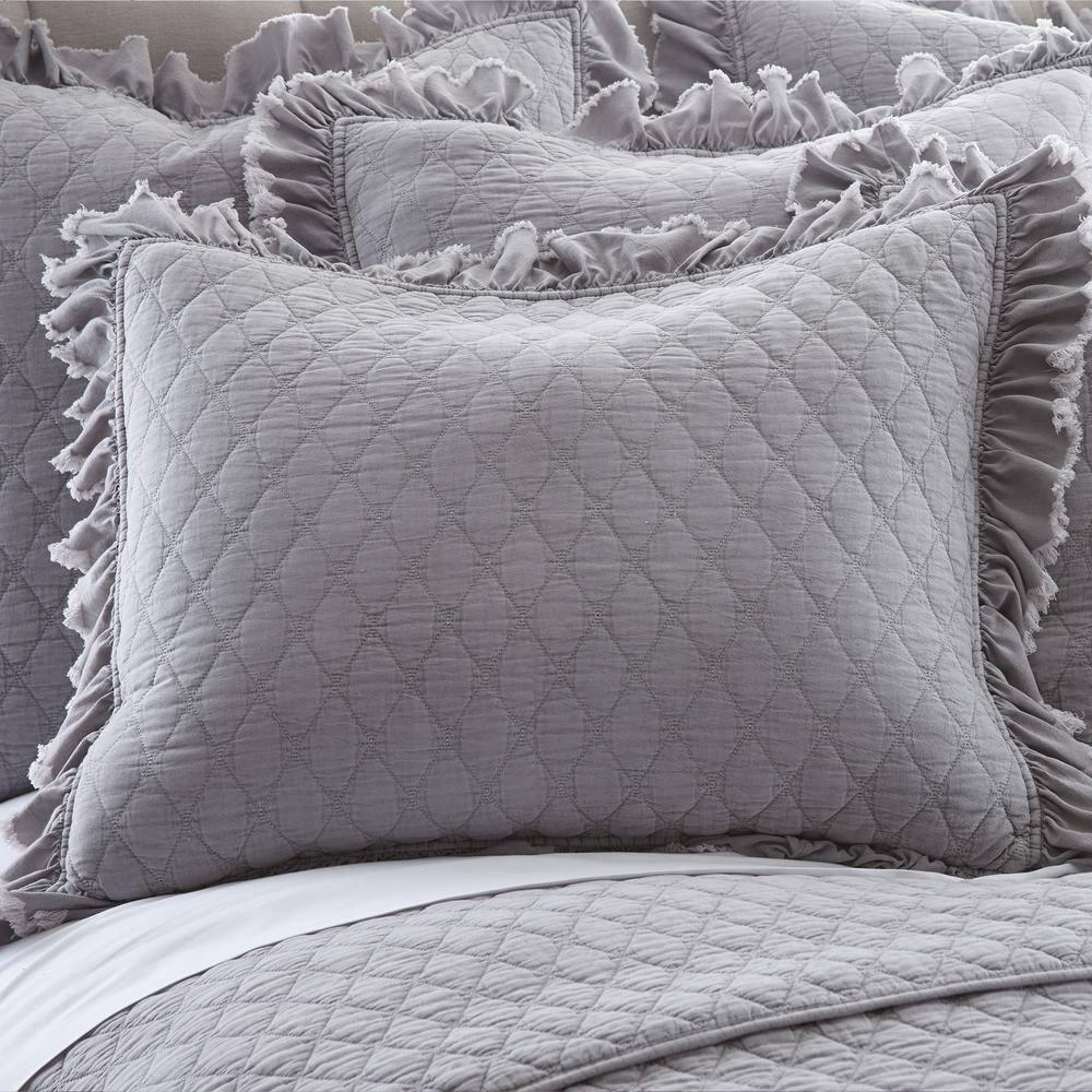 Levtex Home - Grey Stonewash Quilt Set - King/Cal King Quilt + One King Pillow Sham - Grey with Frayed Ruffle - Quilt Size (106x92in.) and Pillow Sham Size (36x20in. ) - Reversible - Microfiber