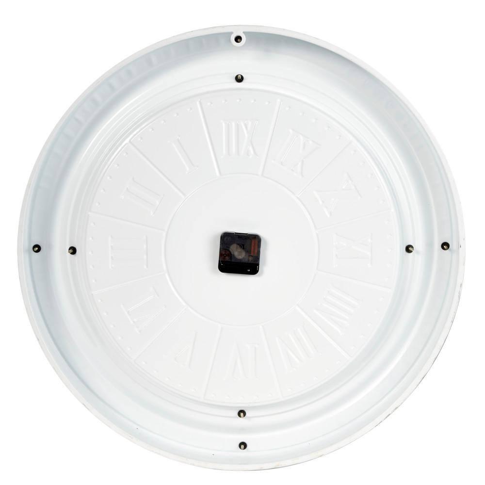 Farmhouse Metal Vintage Wall Clock White - Olivia & May: Silent Mechanism, 24" Size, Round Shape