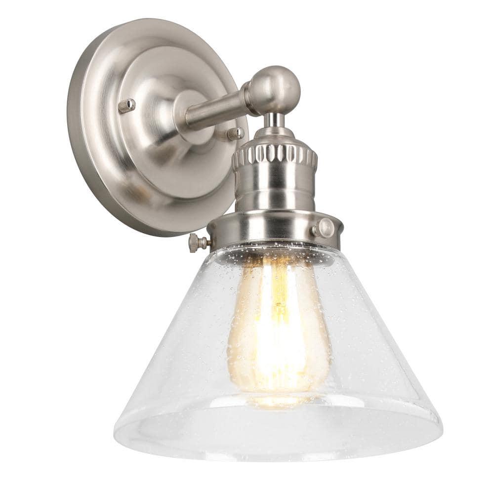 Design House 589028-SN Augustin Transitional 1-Light Indoor Dimmable Wall Light Fixture with Clear Seedy Glass Shade for Kitchen Hallway Bedroom Bathroom, Satin Nickel