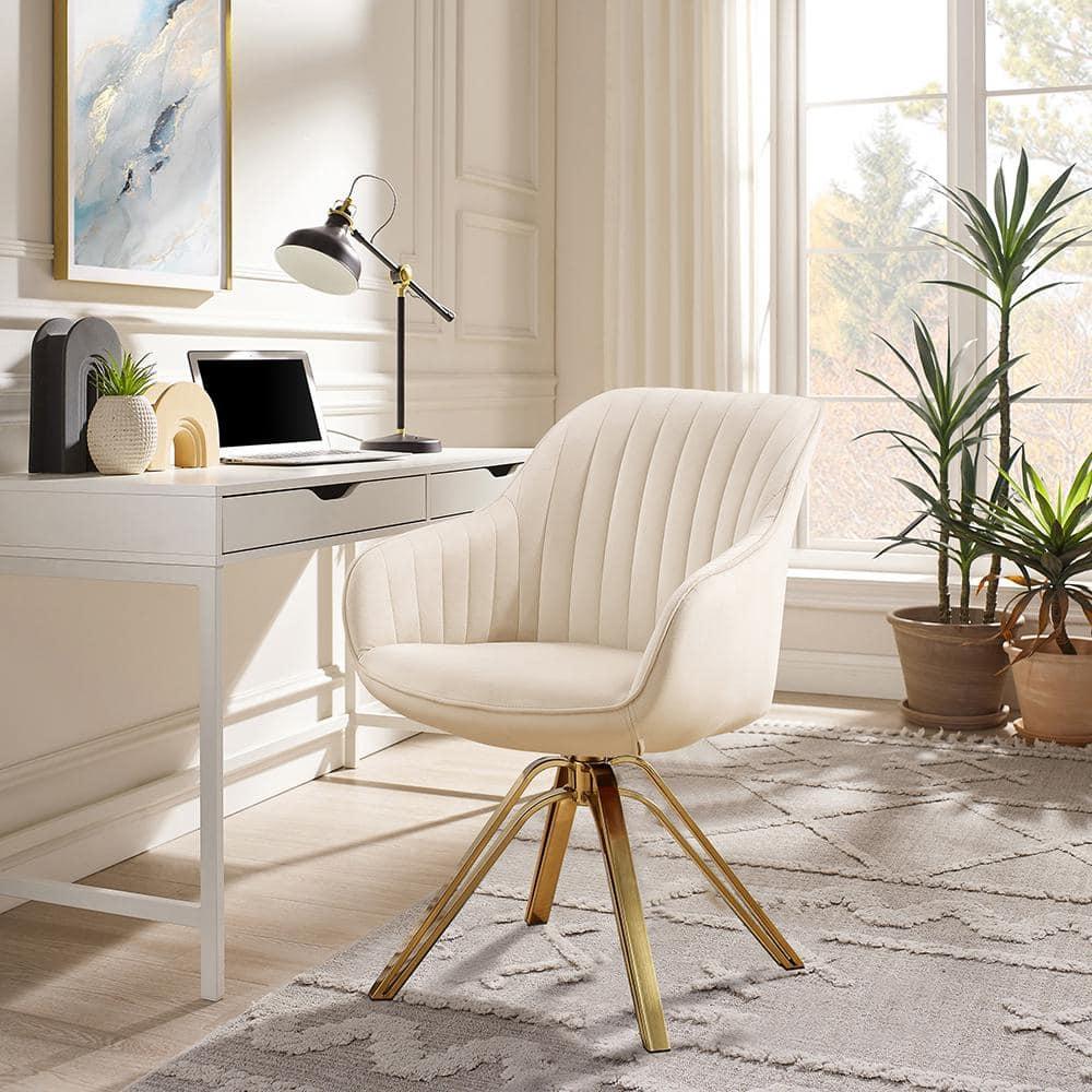 Art Leon Comfortable Velvet Swivel Accent Armchair with Golden Legs, Off White