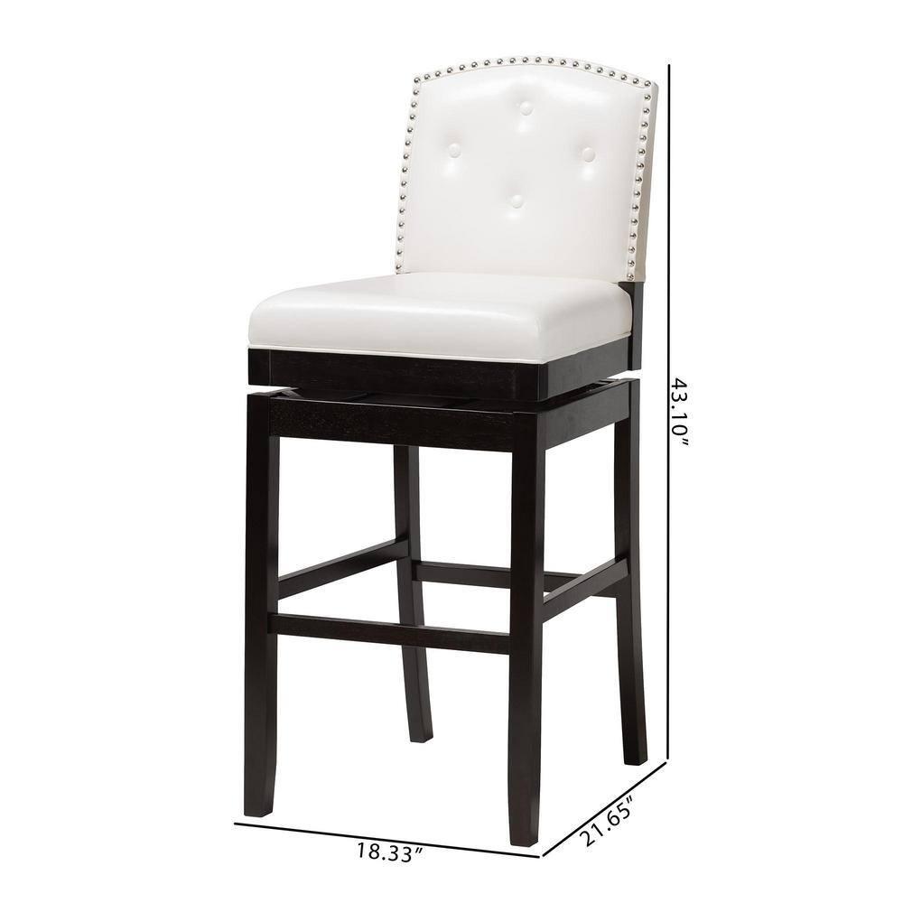 Set of 2 Ginaro Faux Leather Button Tufted Upholstered Swivel Barstools White - Baxton Studio: Nailhead Trim, Rubberwood Frame