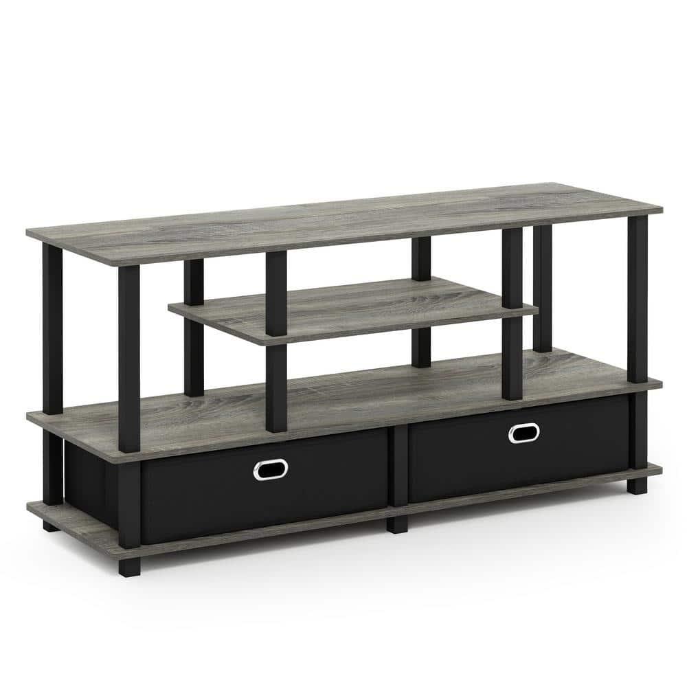 Furinno JAYA Large TV Stand for up to 55-Inch TV with Storage Bin, French Oak Grey/Black