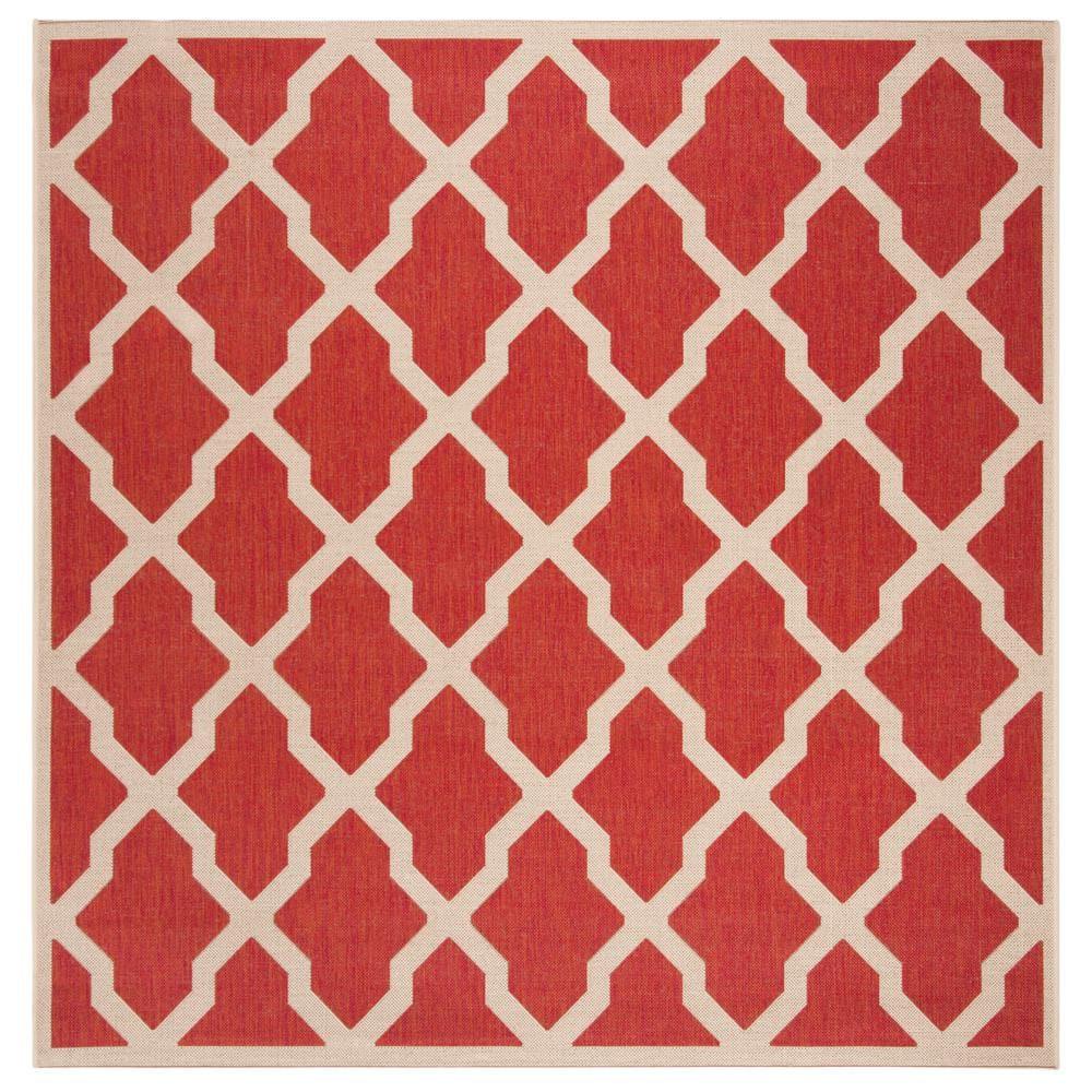 Beach House BHS122 Power Loomed Indoor/Outdoor Area Rug - Red/Creme - 6'7"x6'7" - Safavieh