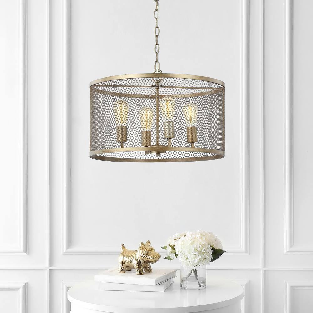 Pen 4-Light 20" Iron Adjustable Industrial Mesh LED Pendant, Gold