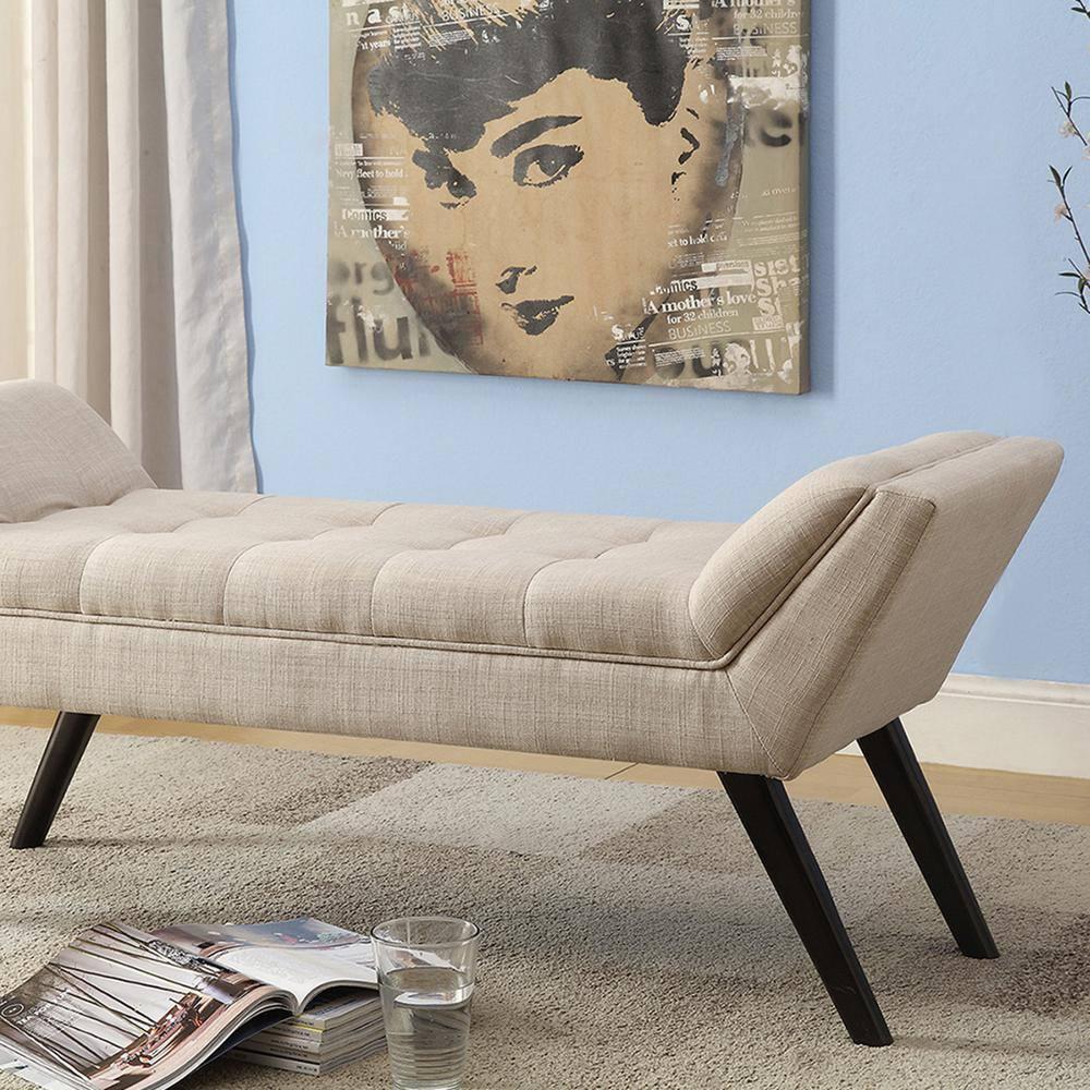 Tamblin Mid-Century Modern Retro Linen Fabric Upholstered Grid - Tufting 50" Bench - Beige - Baxton Studio: Plywood Frame, Polyester Upholstery