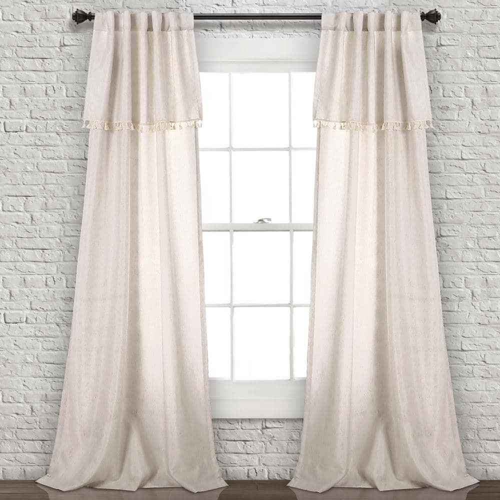 Set of 2 (84"x40") Ivy Tassel Light Filtering Window Curtain Panels Beige - Lush Décor: Linen & Polyester, Rod Pocket