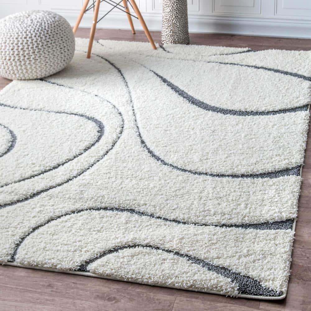 Nuloom Carolyn Abstract 3x5 Accent Shag Indoor Area Rug for Living Room Bedroom Dining Room Nursery Entryway, Beige/Grey