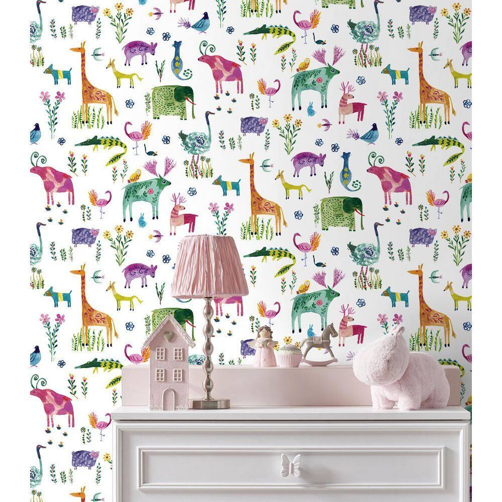 Harry & Grace Off-White Animals Peel and Stick Wallpaper - 20.5 in. W x 18 ft. L Roll