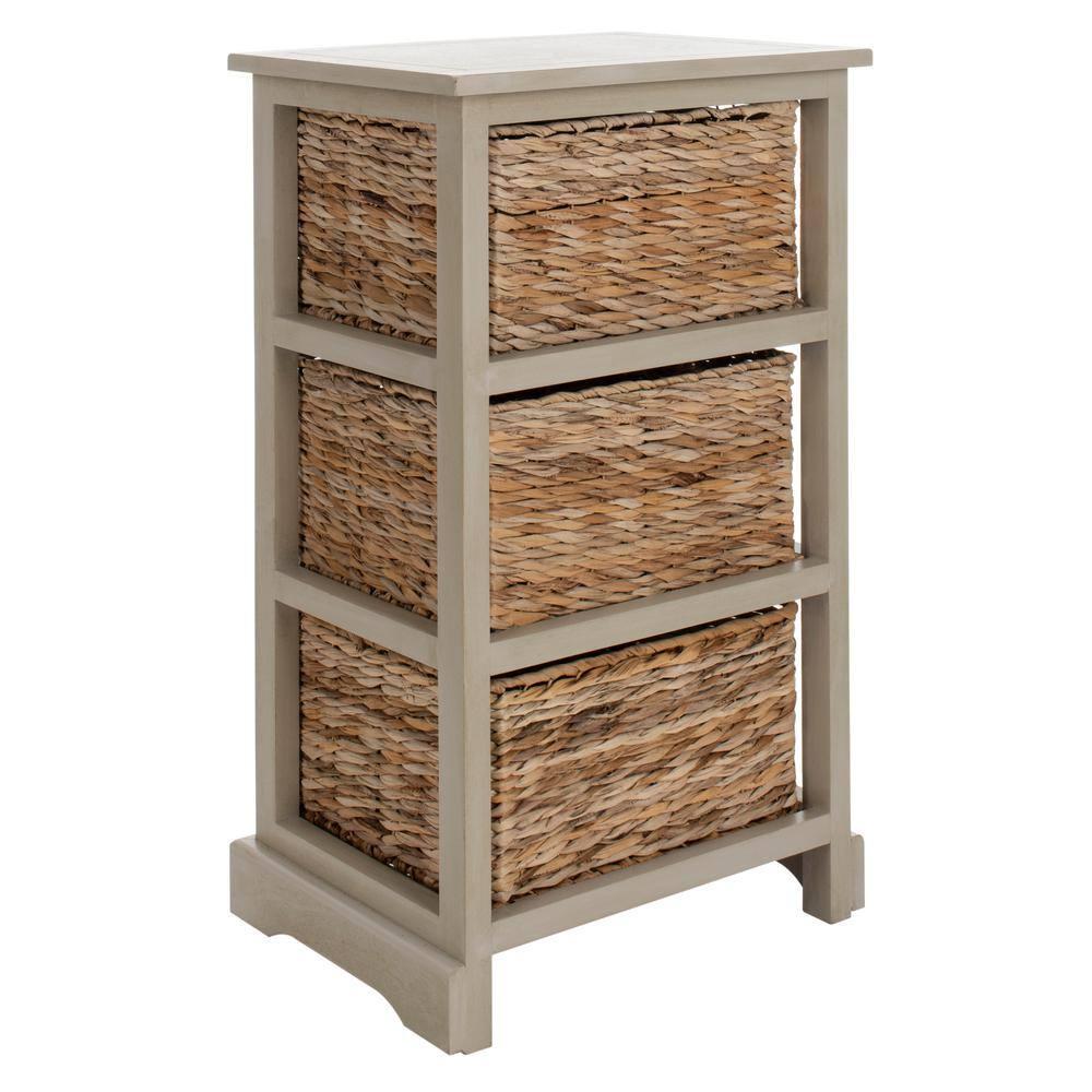 Halle 3 Wicker Basket Storage Side Table - Vintage Grey - Safavieh.