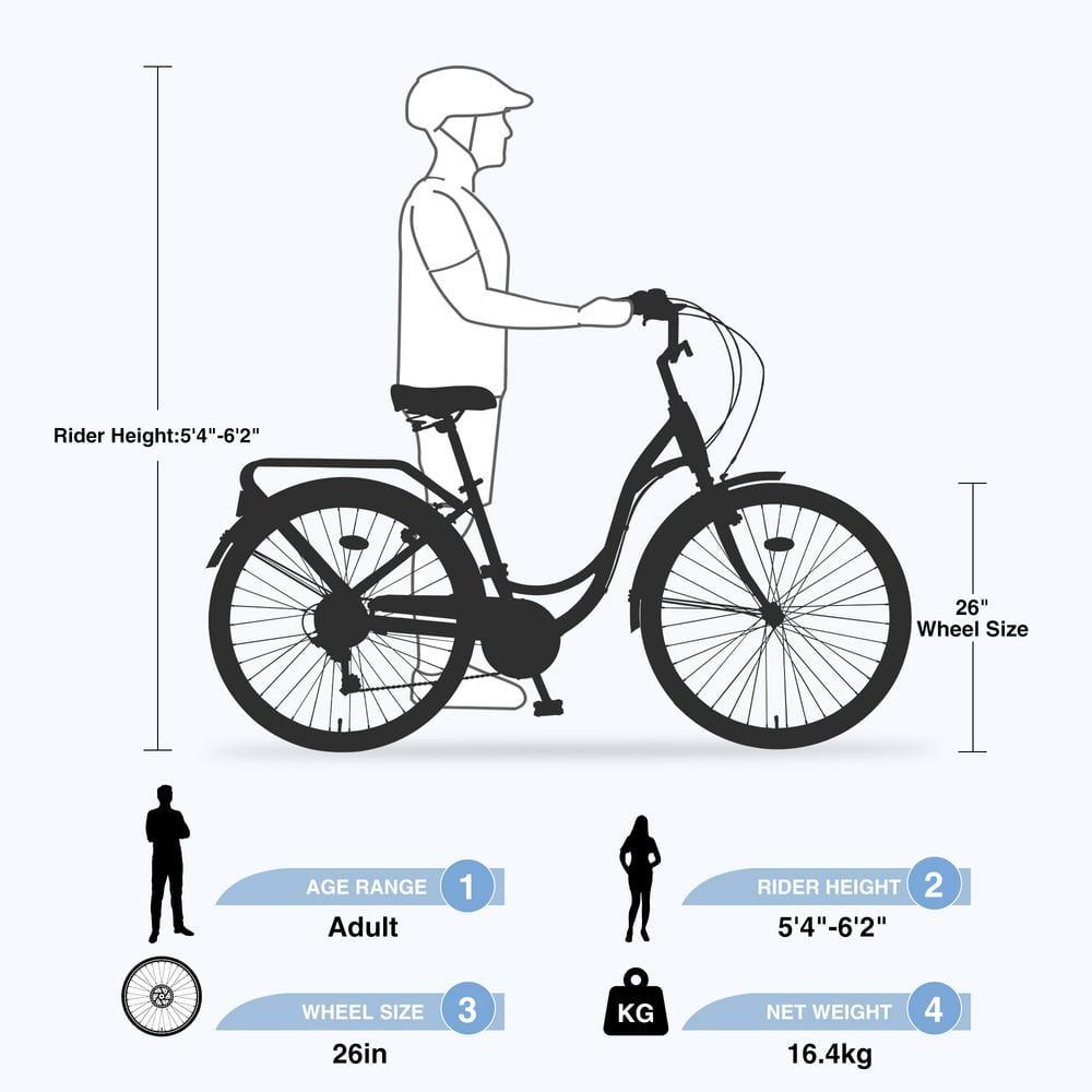 26" Womens Bike 7 Speeds Steel Frame Beach Cruiser Bike Comfort Ladies City Bike, Beige