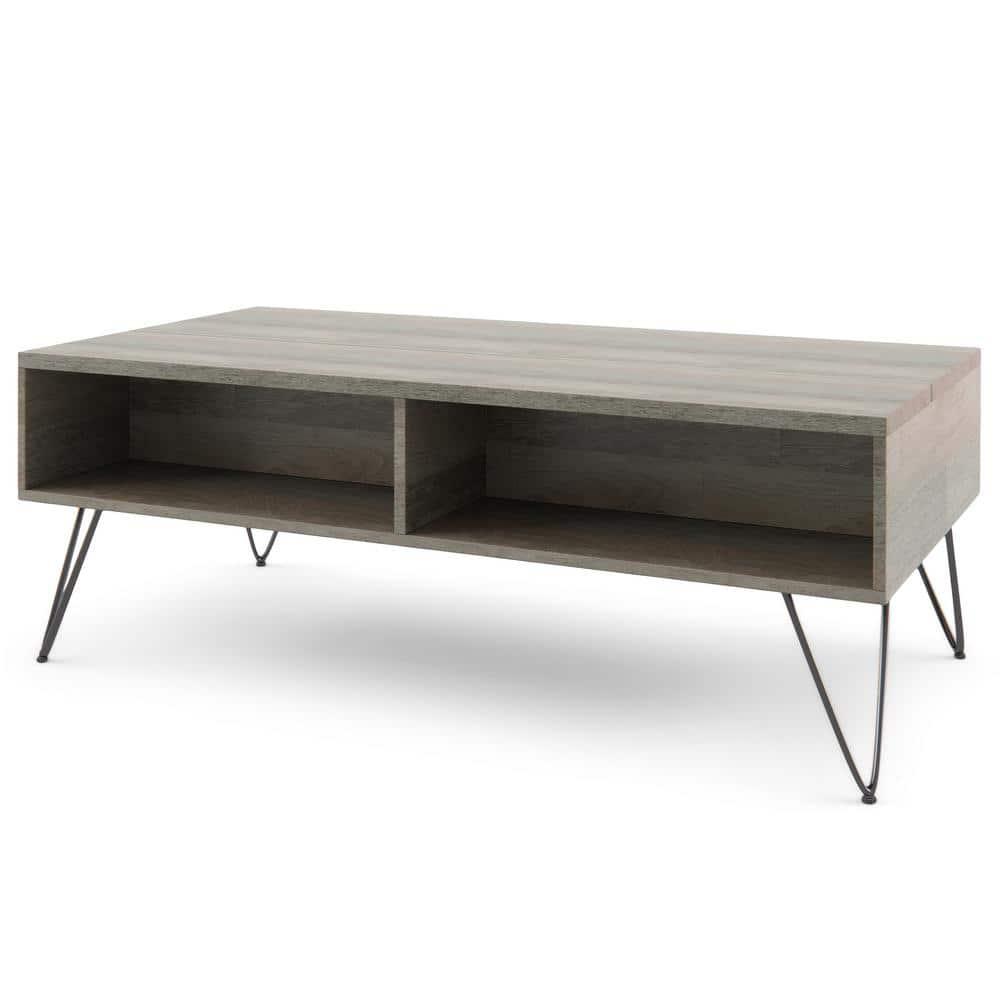 Hunter 48"W Solid Wood Industrial Lift Top Coffee Table with Hidden Storage and Metal Hairpin Legs