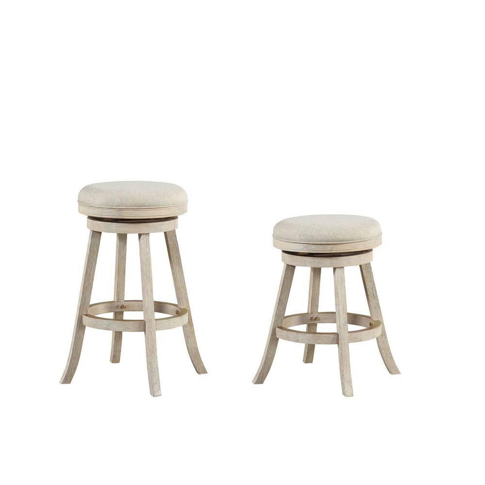 29" Fenton Swivel Barstool Wire Brush Ivory - Boraam: Eco-Friendly Rubberwood, Linen Upholstery, 360° Swivel