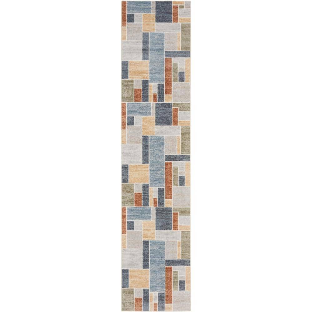 Nourison Astra Machine Washable 2'2" x 10' Multicolor Contemporary Indoor Bathroom, Kitchen Runner Rug