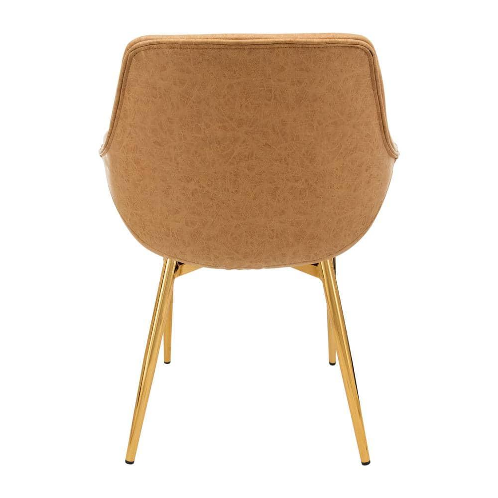 Everly Quinn Markley Leather Dining Chair with Powder-Coated Gold Iron Legs Accent Side Chair Foam Padded Seat Versatile Kitchen Chair
