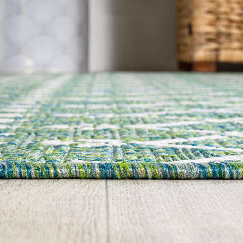 3' x 5' Ourika Moroccan Geometric Textured Weave Indoor/Outdoor Area Rug, Green/Cream - JONATHAN Y