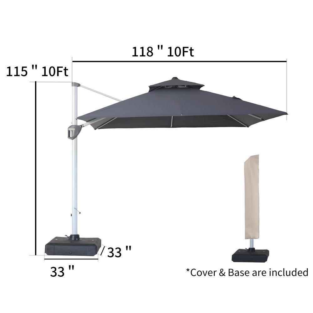 10 ft. Octagon Cantilever Patio Umbrellas Adjustable 5 Angle Outdoor Umbrella Grey Square with base
