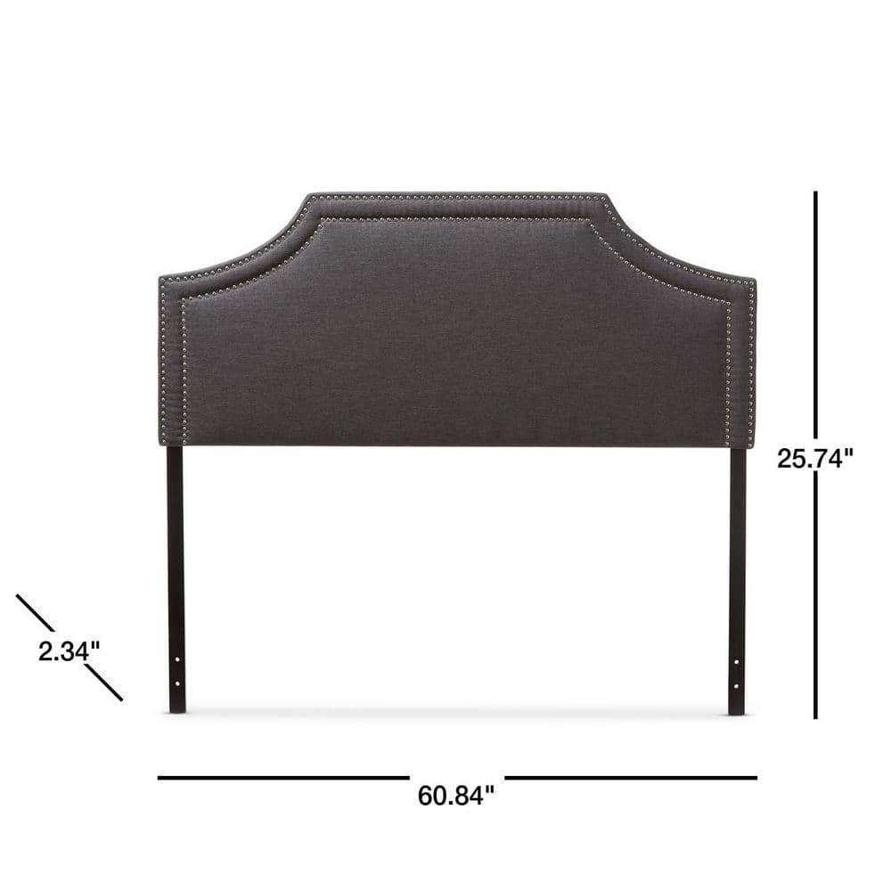 Queen Avignon Modern Fabric Upholstered Headboard Dark Gray - Baxton Studio: Chic Metallic Trim, Rubberwood Frame, Adjustable Height